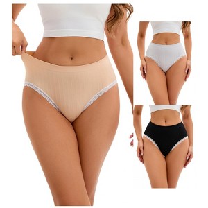 INSPIRE CHIC 3 Packs Women's Lace Trim Underwear Mid-Waisted Butt Lifter No Trace Briefs Panties - 1 of 4