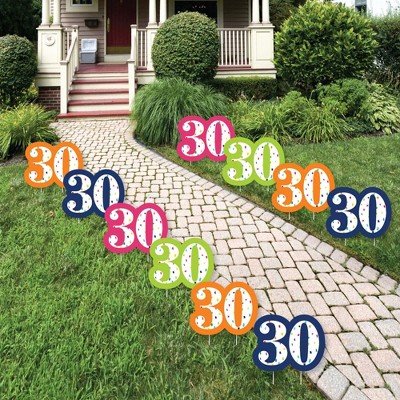 Big Dot of Happiness 30th Birthday - Cheerful Happy Birthday - Lawn Decorations - Outdoor Thirtieth Birthday Party Yard Decorations - 10 Piece