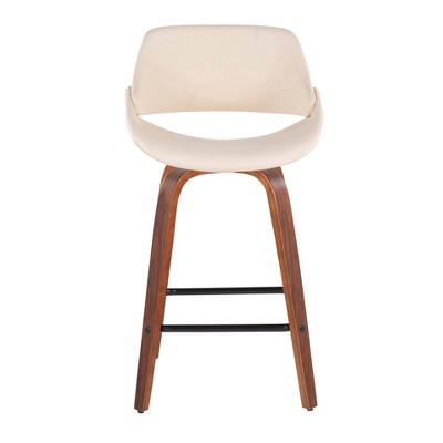 Walnut and Cream Swivel Counter Stool with Black Metal Accents