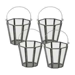 HomeRoots Set of Four Gray Distressed Geometric Iron And Glass Tabletop Votive Candle Holders - 1 of 4