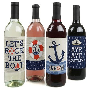 Big Dot of Happiness Ahoy - Nautical - Baby Shower or Birthday Party Decorations for Women and Men - Wine Bottle Label Stickers - Set of 4 - 1 of 4