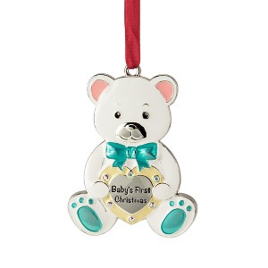 Northlight Pastel Silver Plated Bear Baby's First Christmas Ornament with European Crystals - 3" - 1 of 4