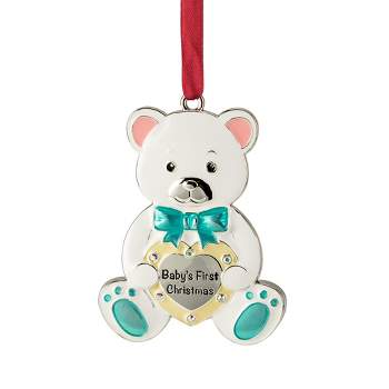 Northlight 3" Pastel Silver Plated Bear Baby's First Christmas Ornament with European Crystals