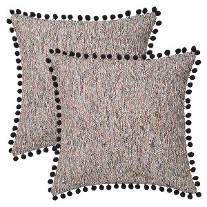 REGALWOVEN Fade-Resistant Chenille Boho Decorative with Pom-poms Throw Pillow Covers 2 Pcs - 1 of 4