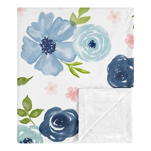 Sweet Jojo Designs Girl Baby Security Blanket Watercolor Floral Blue Green and Pink - 1 of 4