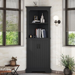 Okak Tall Freestanding Bookcase Bathroom Cabinet with 2 Doors & 2 Shelves,Floor Corner Storage Cabinet for Bathroom,Living Room - 1 of 4