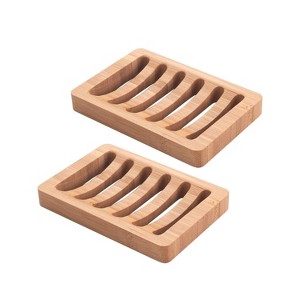LunaLulinlk Soap Holder Soap Dish, Bamboo Soap Dish, 2 Pack Wood Soap Holder, Bar Soap Holder for Shower, Soap Tray Self Draining Natural Color - 1 of 4