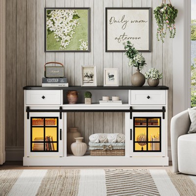 Adjustable Led Light TV Stand for Televisions, Storage Cabinet, White