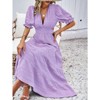 Coolmee Womens Boho Summer Dress Puff Sleeve V Neck Back Hollow Elastic Waist Beach Maxi Dresses - 3 of 4