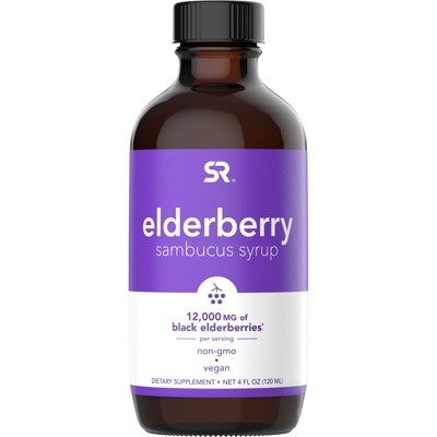 Sports Research Elderberry Sambucus Syrup, 12,000 mg, 4 fl oz (120 ml), Greens and Superfood Supplements, Liquid