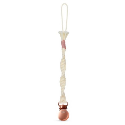 Image of Macrame Pacifier Clip - Spiral Baby Pacifier Holder Leash Boho Wooden Clip, Teething Toy with Handmade Braided Cotton Modern Unisex Baby Gift - Bloom