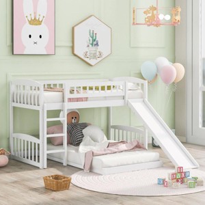 Streamdale Twin Over Twin Bunk Bed with Slide and Ladder, White - 1 of 4