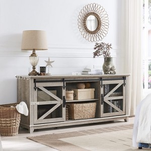 OKD 66" Farmhouse TV Stand w/Sliding Barn Door, TV Console for 75 Inch TV - 1 of 4