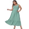 Agnes Orinda Women's Plus Size Round Neck Sleeveless Casual Tiered with Pockets Ruffle Maxi Sundresses - 3 of 4