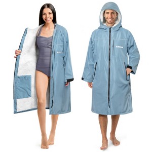 SUN CUBE Swim Parka Men Women, Unisex Hooded Changing Robe with Faux Shearling Fleece Lining for Swimming, Surfing, Water Sports - 1 of 4