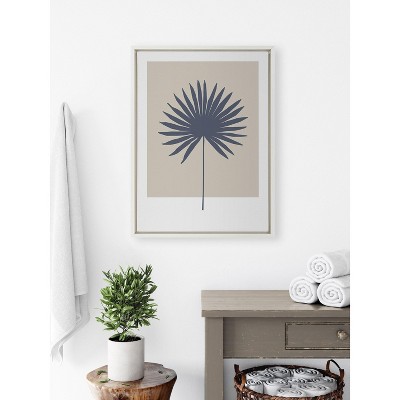 Muted Tan and Blue Botanical Palm Framed Canvas Art, 18x24