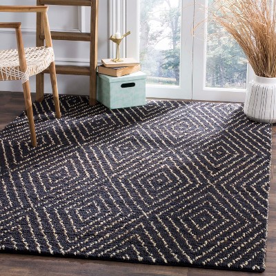 Hand-Knotted Black and Ivory Wool Geometric Area Rug 4' x 6'