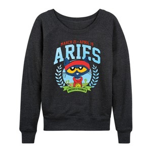 Women's - Pete the Cat - Aries -Kids Women's French Terry Pullover Lightweight French Terry Wide Neck Long Sleeve Shirt - 1 of 4