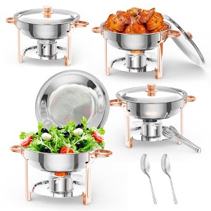 5QT Chafing Dish Buffet Set, NSF - Certified Round Stainless Steel Food Warmers with Lid, Lid Holder, Spoon & Tweezer for Catering Galas - 1 of 4