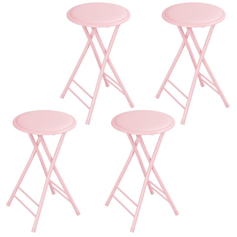 Set of 4 Counter Height Bar Stools – 24-Inch Backless Folding Chairs with 300lb Capacity for Kitchen, Rec Room, or Game Room by Trademark Home (Pink), 5 of 9