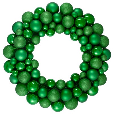 Northlight Green 3-Finish Shatterproof Ball Christmas Wreath - 24-Inch, Unlit