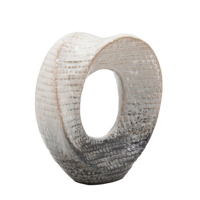 8" Ivory and Gray Ceramic Cut-Out Abstract Sculpture