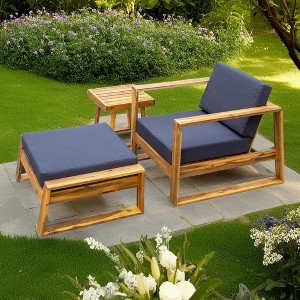 3-Piece Outdoor Acacia Wood Lounge Set with Chair, Ottoman, and Side Table - 1 of 4