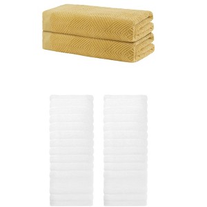 REGALWOVEN Bathroom Gym SPA Cotton Soft Absorbent Bath Hands Towel Set 2 Pcs - 1 of 4