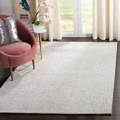 Minimalist Silver and Blue Tufted Wool Abstract Area Rug - 5' x 8'