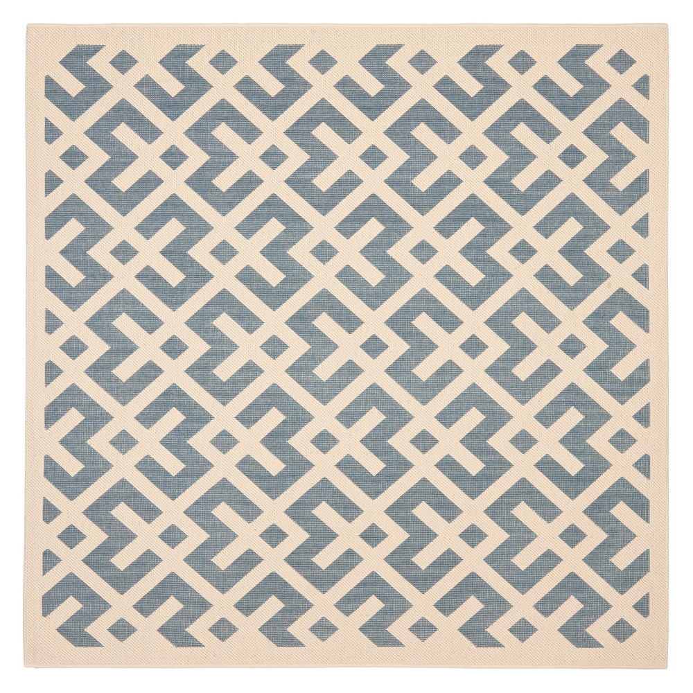 6'7inX6'7in Square Claudette Outer Patio Rug Blue/Bone - Safavieh