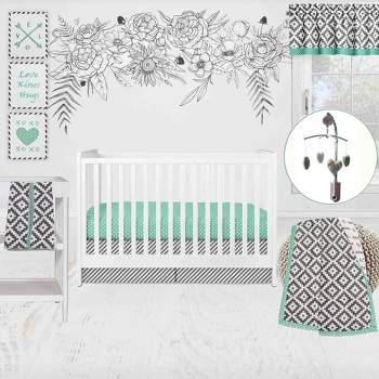 Bacati - Love Gray Mint 10 pc Crib Bedding Set with 2 Crib Fitted Sheets
