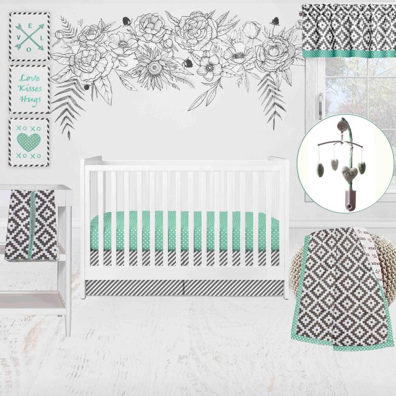 Bacati - Love Gray Mint 10 pc Crib Bedding Set with 2 Crib Fitted Sheets, 1 of 12