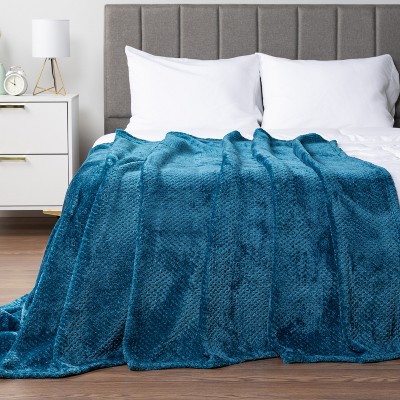Teal Blue Waffle Textured Fleece Throw Blanket, 50 x 60 Inches