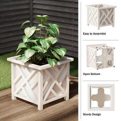 White Lattice Design Outdoor Planter Box, 15.8-inch