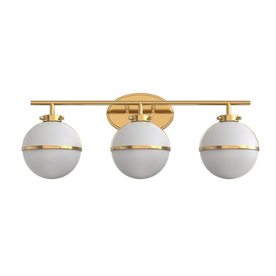 DORESshop Modern 3-Light Gold Vanity Light with Frosted Glass Shades, Wall Light for Bathroom and Dressing Table Fixture, E26