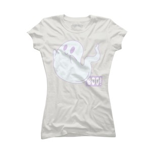 Junior's Design By Humans Boo Cute Ghost Halloween cute design By BoogieCreates T-Shirt - 1 of 3