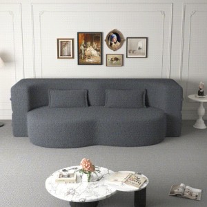 KTMBDW Convertible Folding Sofa Bed Sleeper Couch, Teddy Fabric Foam-Filled Upholstered Loveseat w/2 Pillows for Living Room - 1 of 4