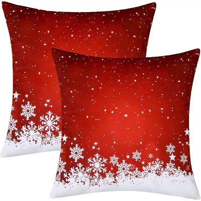 TackView Velvet Christmas Pillow Covers Set of 2, 18x18 Floral Snowflake Throw Pillows for Couch & Home Decor,Red