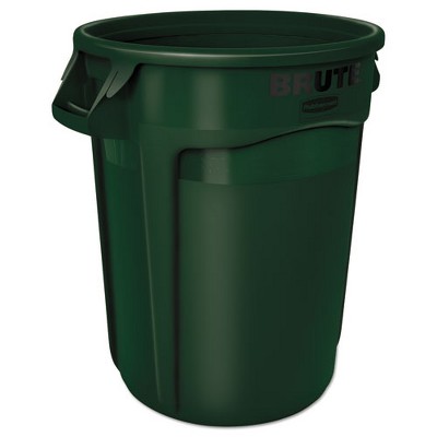 Rubbermaid Commercial Vented Round Brute Container, 32 gal, Plastic, Dark Green