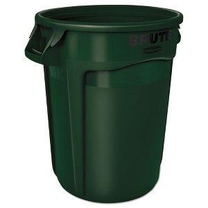Rubbermaid Commercial Vented Round Brute Container, 32 gal, Plastic, Dark Green - 1 of 4