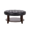 PAGED Round Footrest Ottoman Modern Coffee Table with Tempered Glass Top, Velvet Entryway Ottoman Bench for Living Room, Bedroom - 3 of 4