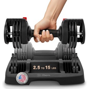 Lifepro Adjustable Dumbbells Set - 5in1-15lb weights Set & Single with Rack - Quick Adjust, Secure Grip - Compact Hand Weights for Men Women Home Gym - 1 of 4