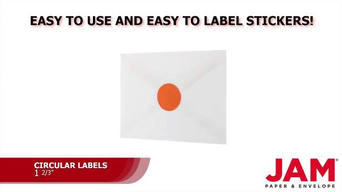 JAM Paper Circle Sticker Seals 1 2/3&#34; 120ct - Orange, 2 of 6, play video