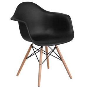 Flash Furniture Alonza Series Plastic Chair with Arms and Wooden Legs - 1 of 4