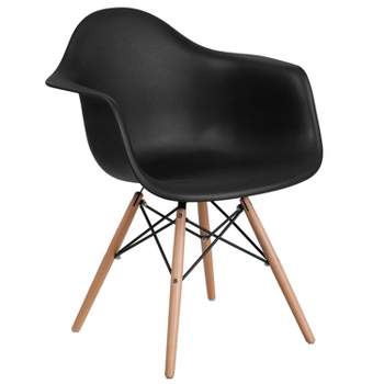 Emma and Oliver Plastic Accent Dining Chair with Arms and Wooden Legs