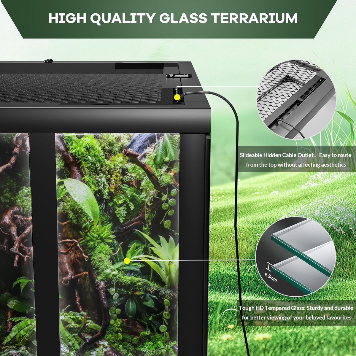 Tall Glass Reptile Terrarium with Mesh Vent Top Double Hinged Lockable Doors Waterproof Anti Escape Base for Lizard Snake Bearded Dragon - thumbnail 5