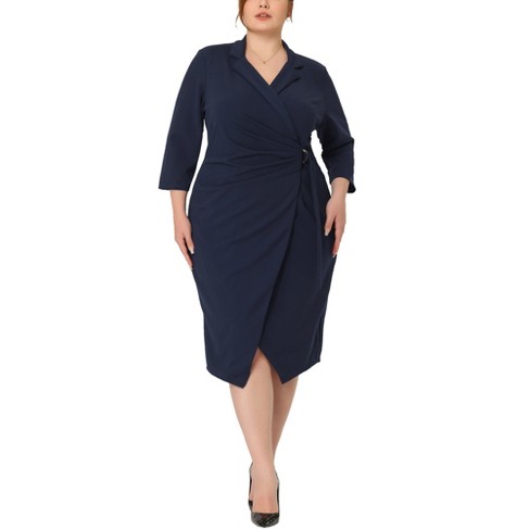 Agnes Orinda Women's Plus Size 1950s Elegant Retro Cocktail Sheath Midi  Dresses Navy Blue 1X