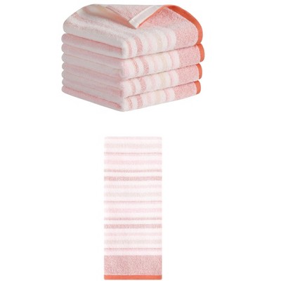 REGALWOVEN 5 Pack Cotton Soft Absorbent Striped Bathroom Hand Towel Set 13" x 27"