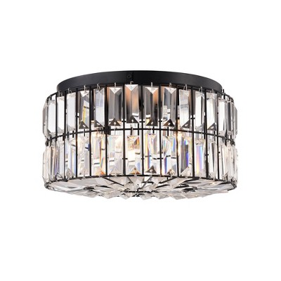 14" x 14" x 7" Crystal and Metal Orchid Coogan Drum Shade Black - Warehouse Of Tiffany