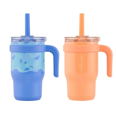 Image of Reduce 14oz 2pk Coldee Kids Mugs with Spill-Proof Straw Blueberry and Papaya